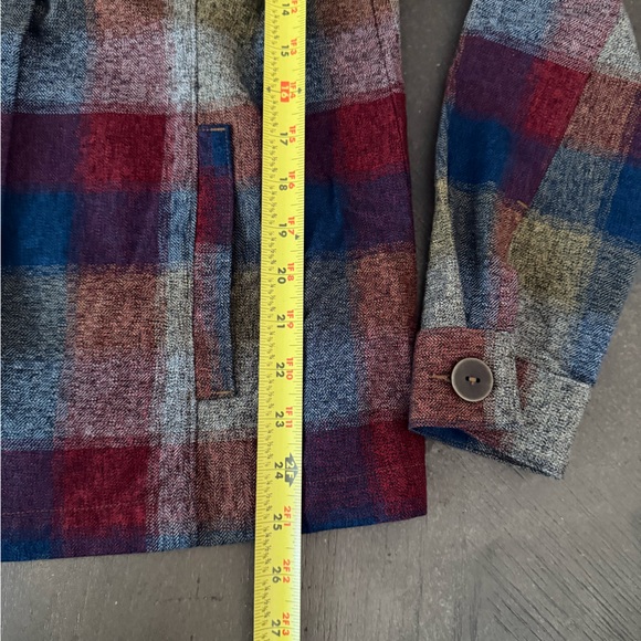 CAbi Multicolor Collage Plaid Utility Zip Up Flannel Jacket Size S Pearl Accents - Picture 15 of 17